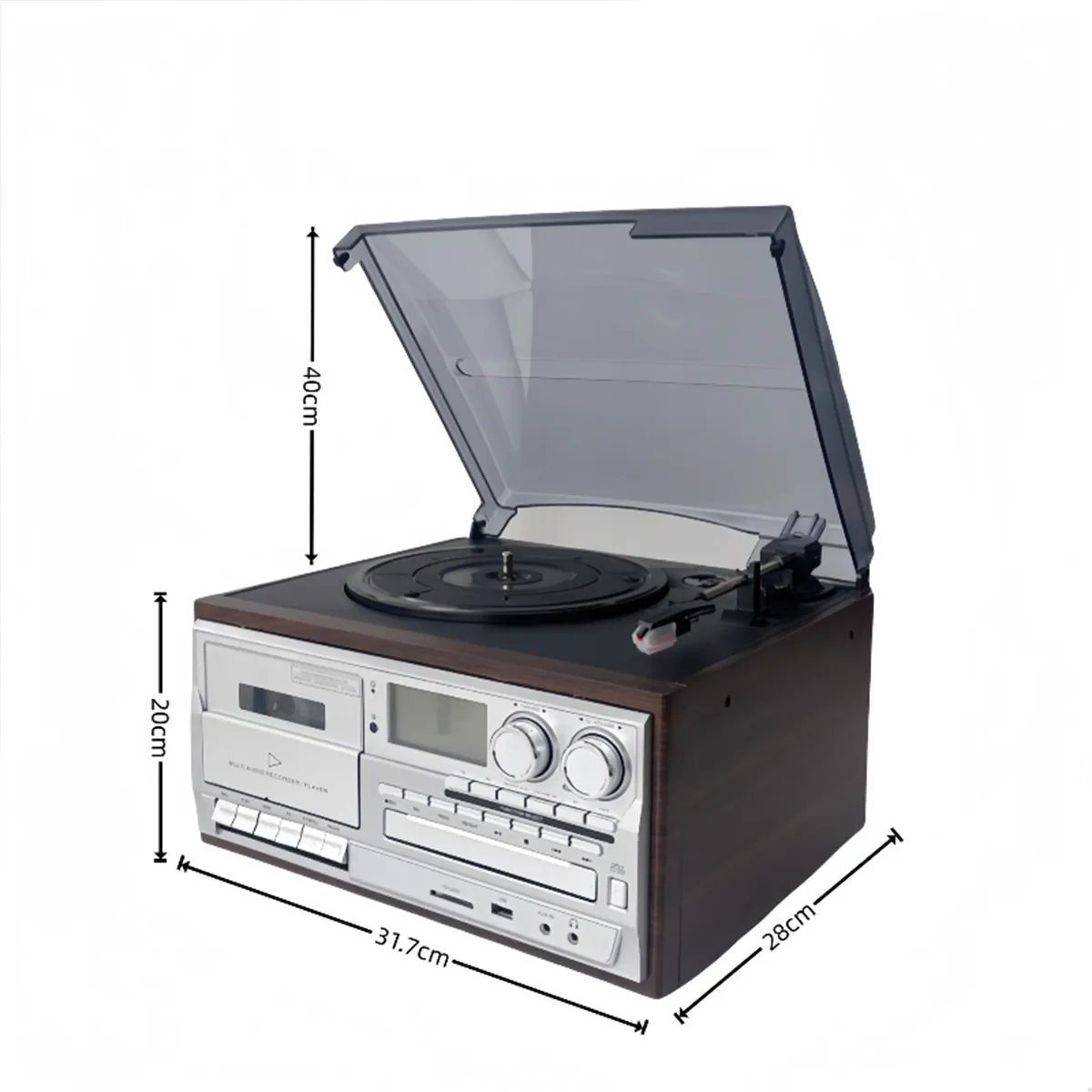 ATURE - Tornamesa Bluetoo Con Cd Y Cassette + Parlantes Externos Marrón