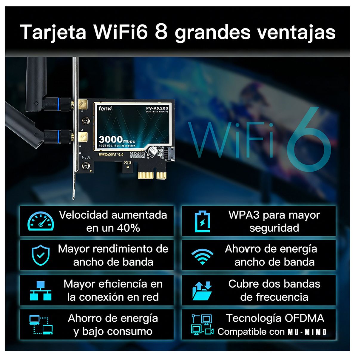 GENERICO - Tarjeta WiFi 6 Intel AX3000 PCIe 3000 Mbps con Bluetooth 5.2 5G