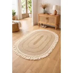 UMEXUS - Alfombra Decorativa Ovalada Estilo Yute Con Flecos 60x100CM