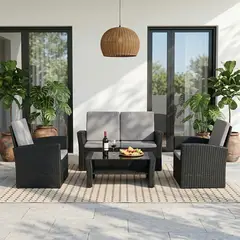 ELEMENT DESIGN - Juego de Living de Terraza 4 Personas de Ratán Sintético Negro