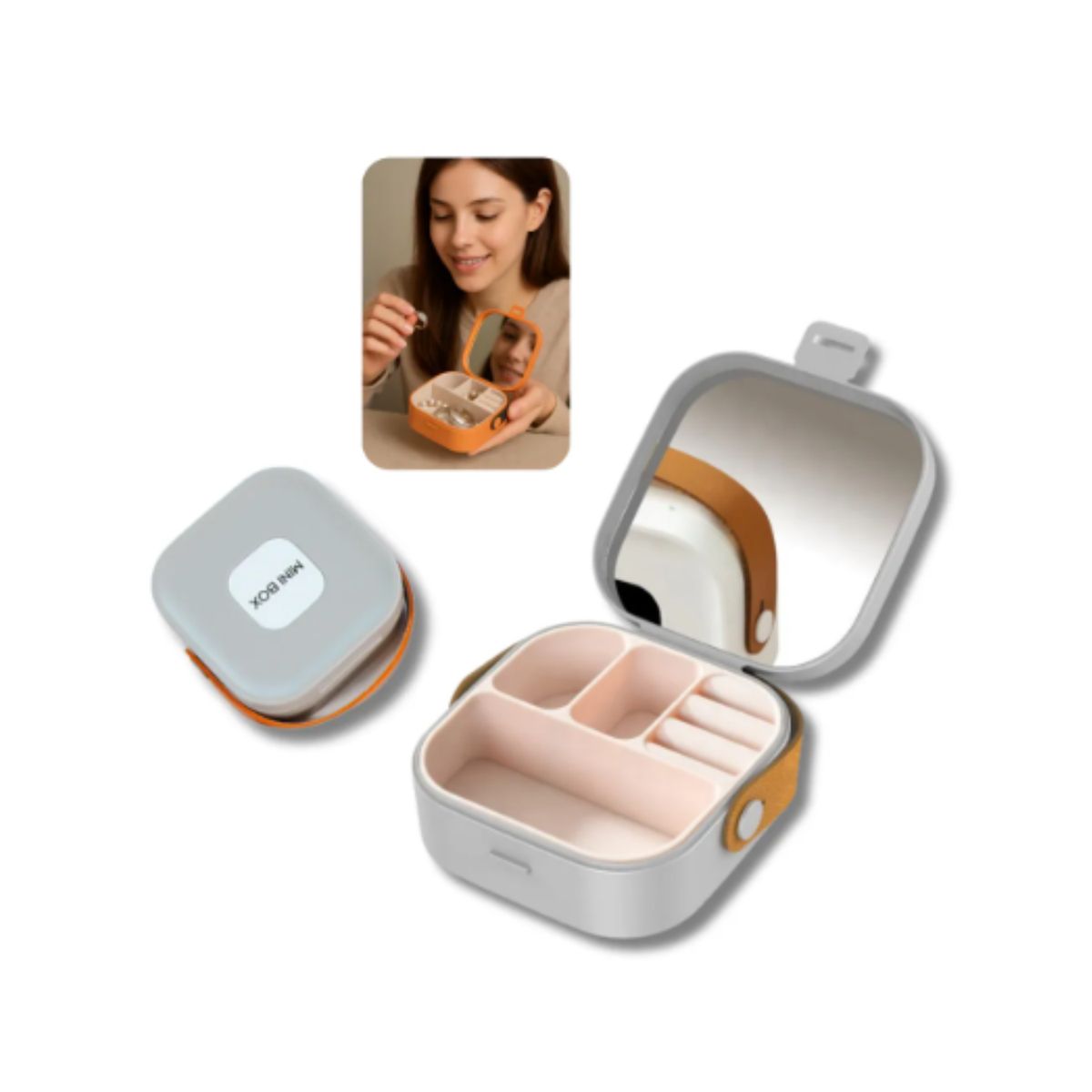 GENERICO - Joyero Organizador Portátil De Mano Joyas Cuerina Pequeño Color Gris