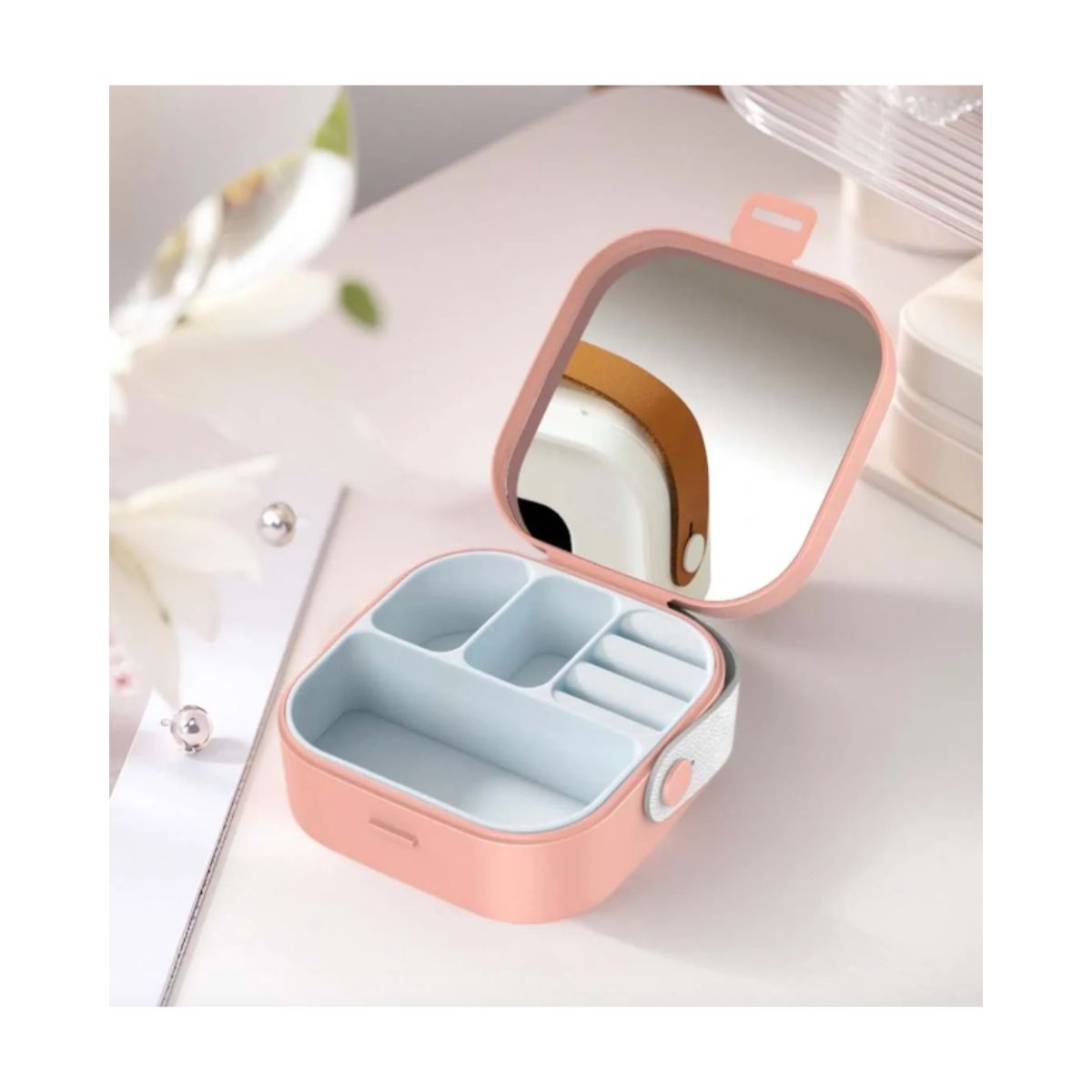 GENERICO - Joyero Organizador Portátil De Mano Joyas Cuerina Pequeño Color Rosa