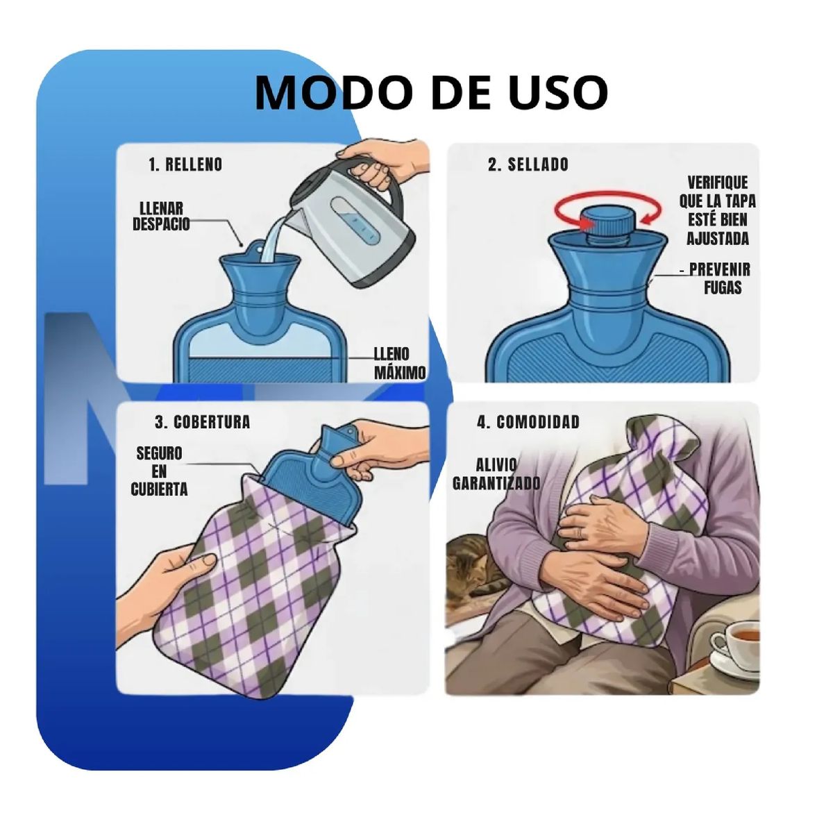 GENERICO - Guatero O Bolsa Para Agua Caliente 2 L Con Funda Certificada