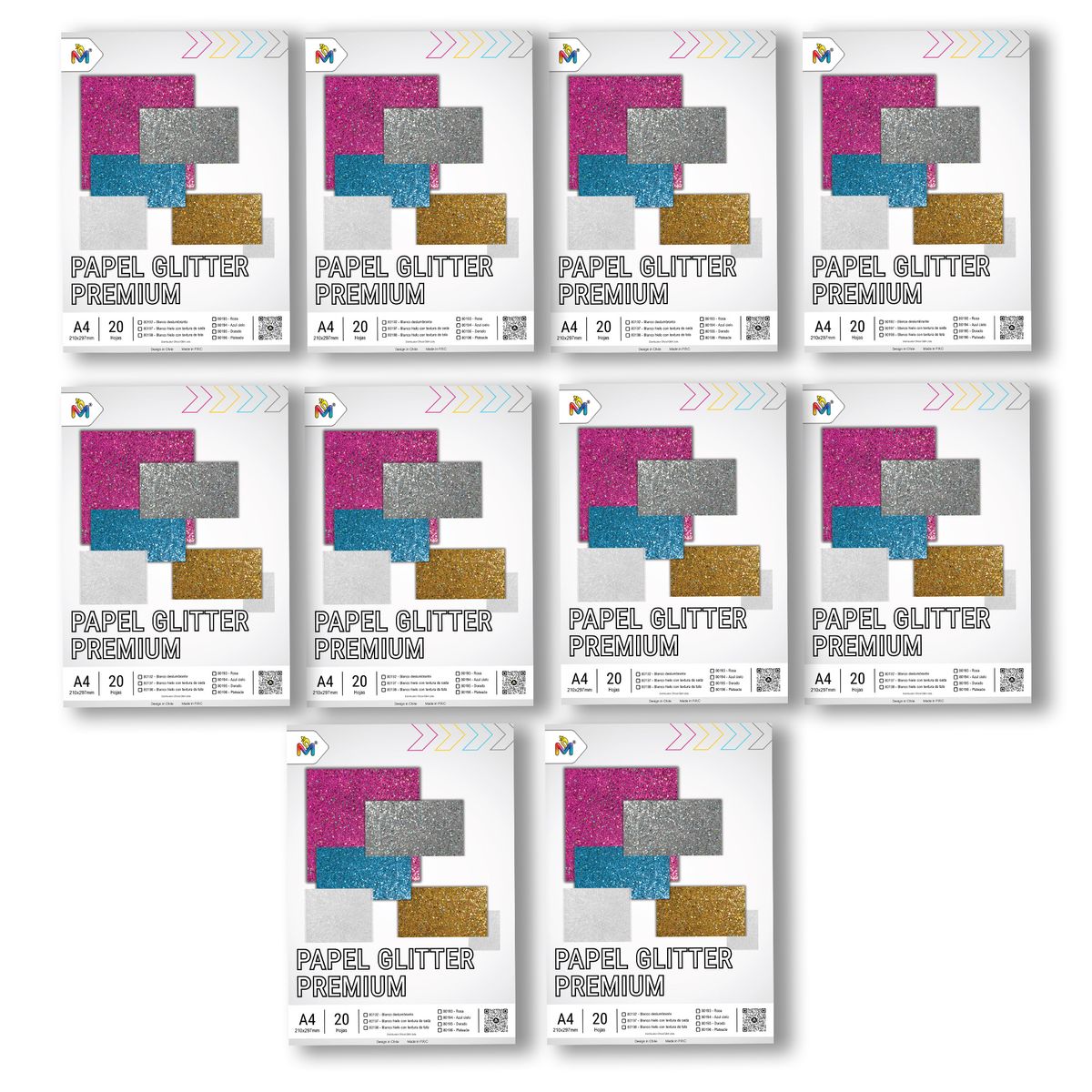 MALIK - Pack 10 Papel Texturado Seda Glitter - 200 Hojas Blanco Pro