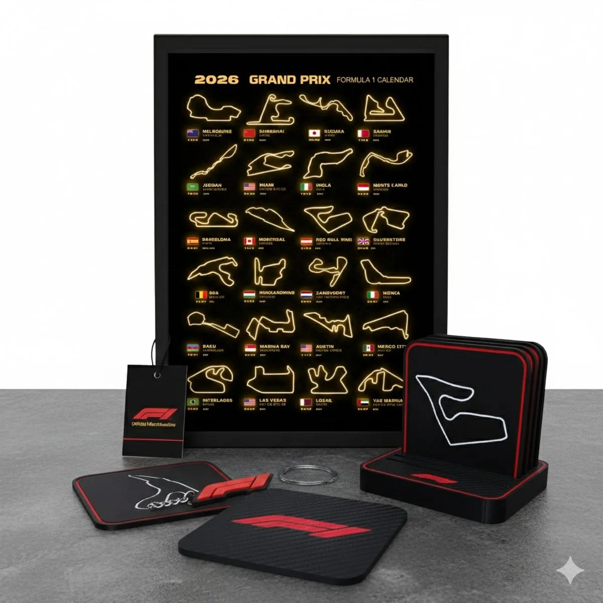 GENERICO - Set Colección Fórmula 1® 2026 Edición Limitada con Posavasos, Llavero NFC y Cuadro