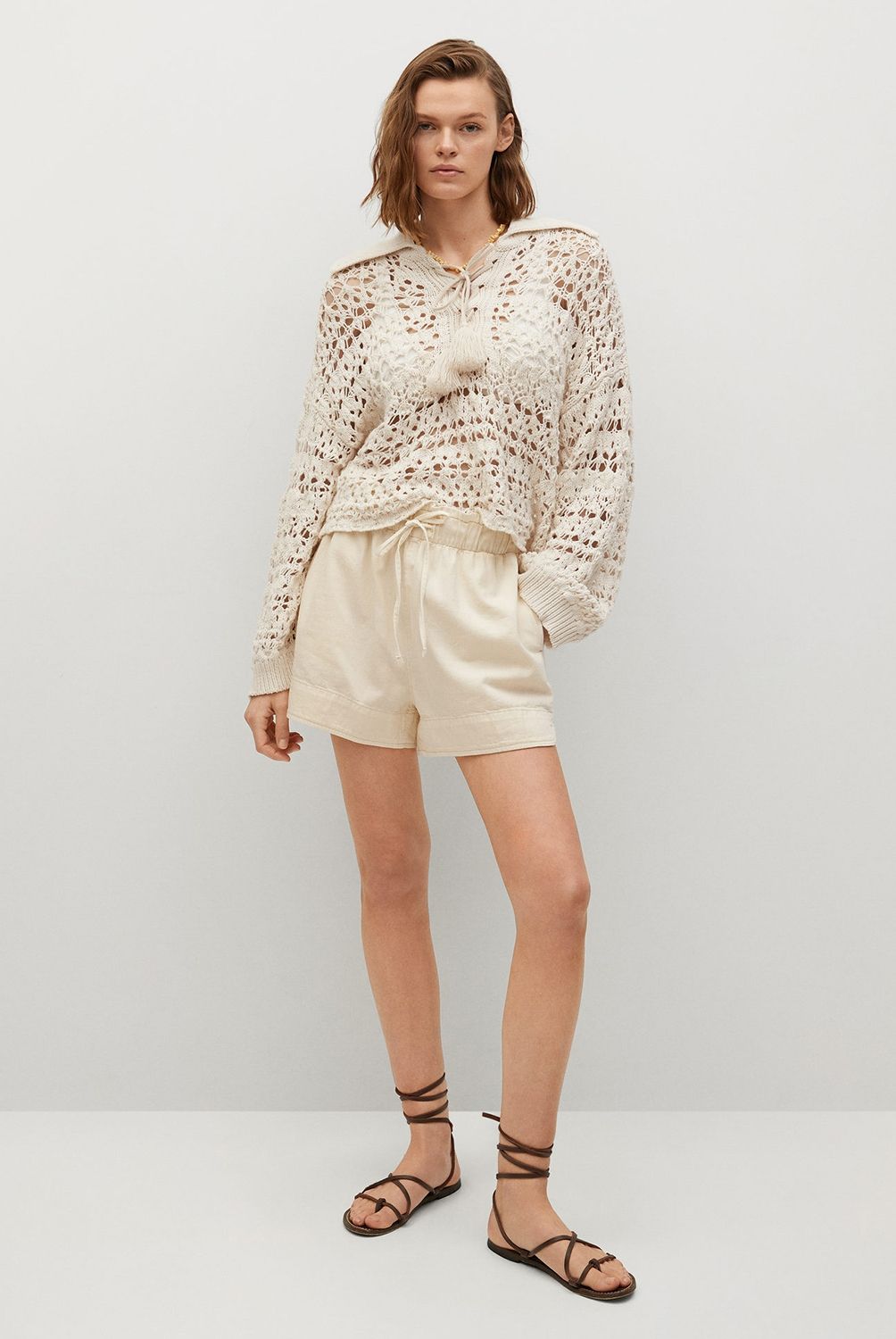 MANGO - Sweater Crochet Calado Cuello Polo Holbox Mujer