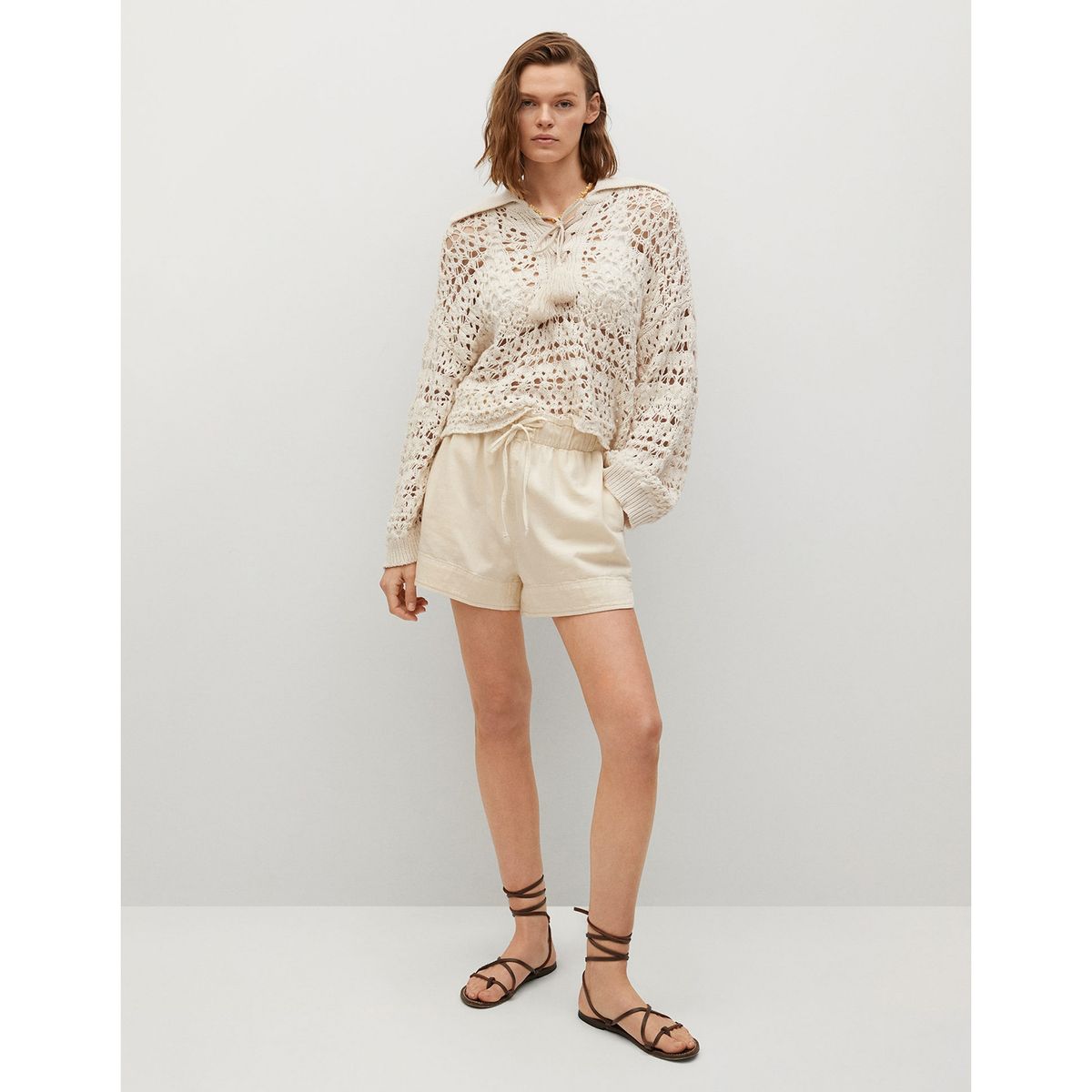 MANGO - Sweater Crochet Calado Cuello Polo Holbox Mujer