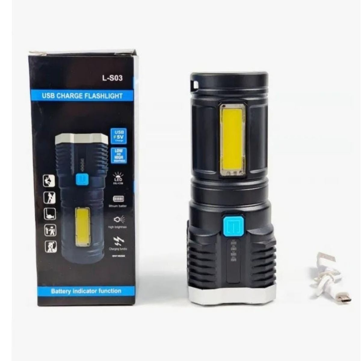 GENERICO - Linterna Recargable Usb 4 Led Panel Cob Flash 1200mh 4 Modos Linterna Negro Luz Plateado