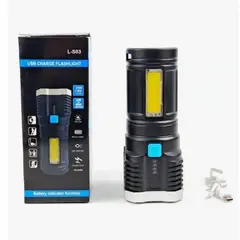 GENERICO - Linterna Recargable Usb 4 Led Panel Cob Flash 1200mh 4 Modos Linterna Negro Luz Plateado