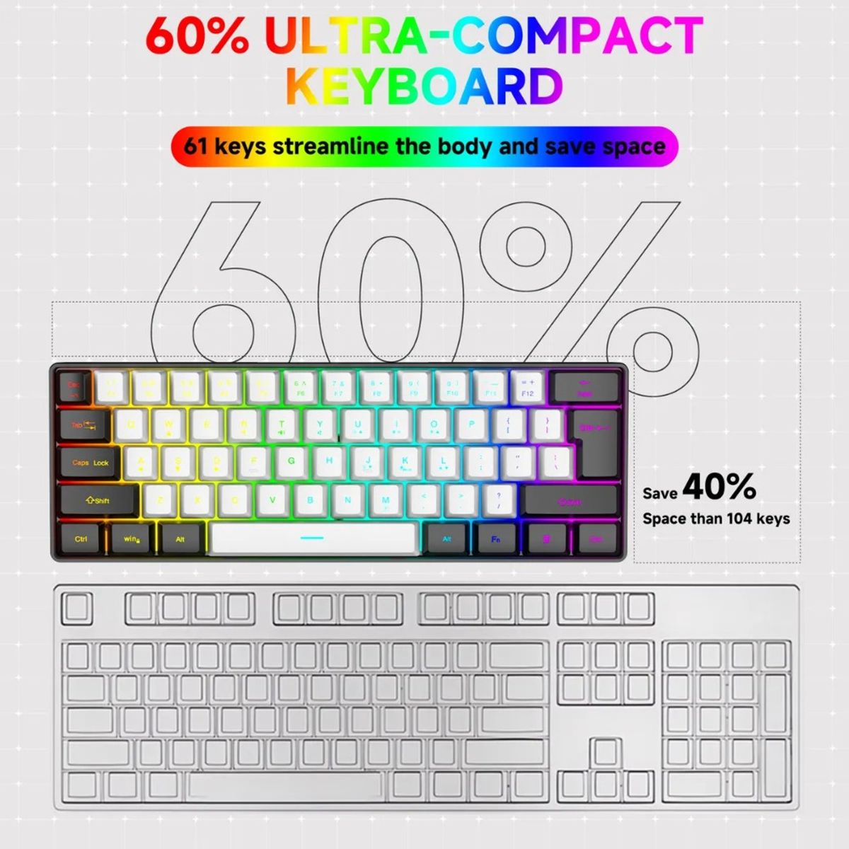 ADLIU - Teclado Mecánico Gamer Qwerty Inglés Us Para Pc Con Luz Rgb