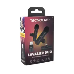 TECNOLAB - KIT MICROFONO DE 2 LAVALIER INALAMBRICOS PARA CELULAR