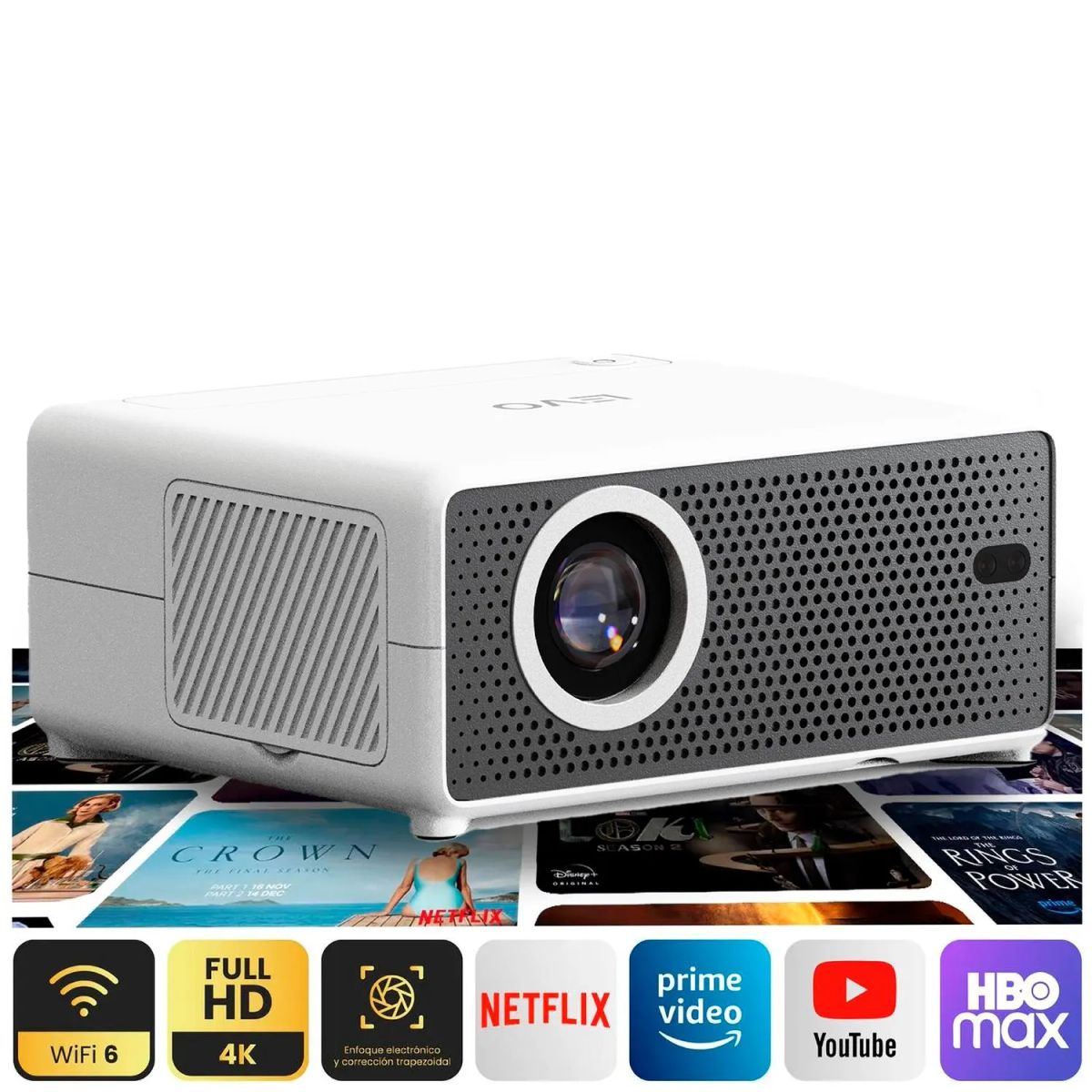 LEVO - Proyector Portátil Hexa 8000lm + Telón 100 Negro LEVO