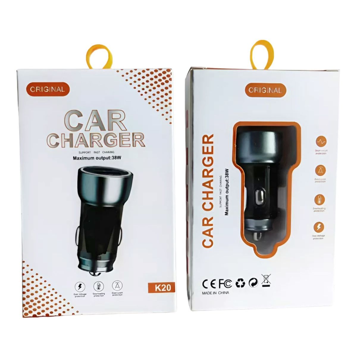 GENERICO - Cargador Auto 38W USB-C + USB-A K20 Carga Rápida Universal