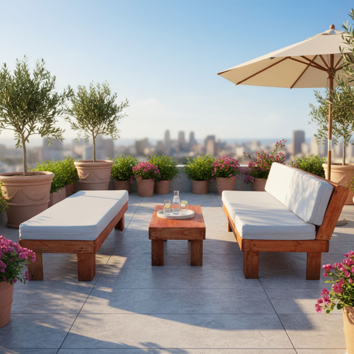 GENERICO - Set Living Juego de Terraza Madera Seccional en L con Mesa de Centro