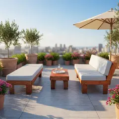 GENERICO - Set Living Juego de Terraza Madera Seccional en L con Mesa de Centro