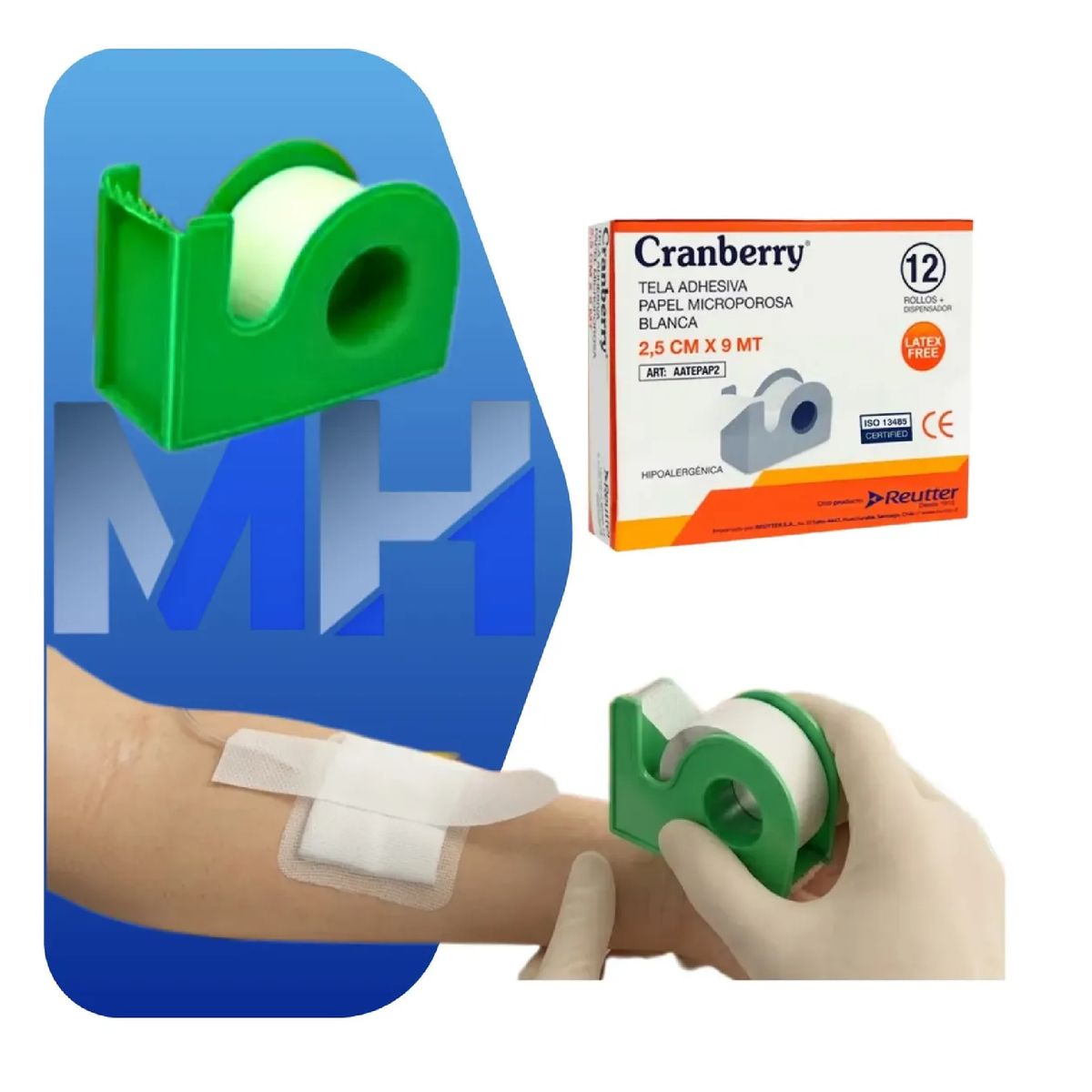 CRANBERRY - Tela Adhesiva Microporosa 2,5cm Con Dispensador Pack X12