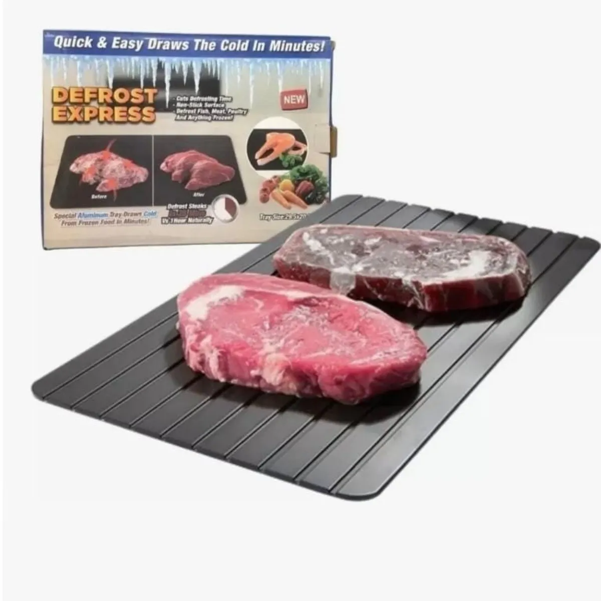 GENERICO - Tabla Descongelador Carne Descongelar En 25 Minutos Aluminio Negro