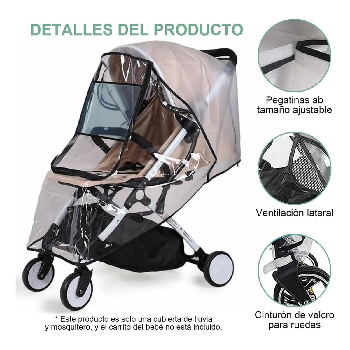 GENERICO - Cubierta Impermeable para Cochecito de Bebé Transparente Ventilación Lateral