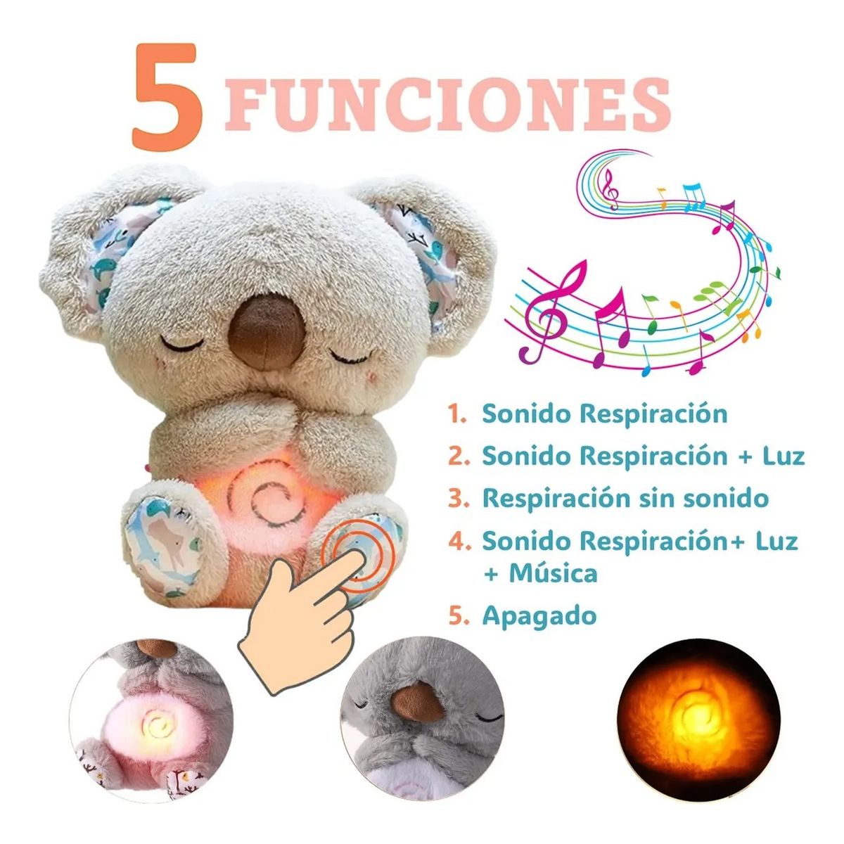 GENERICO - Peluche Koala Luz y Sonido Relajante para Bebés
