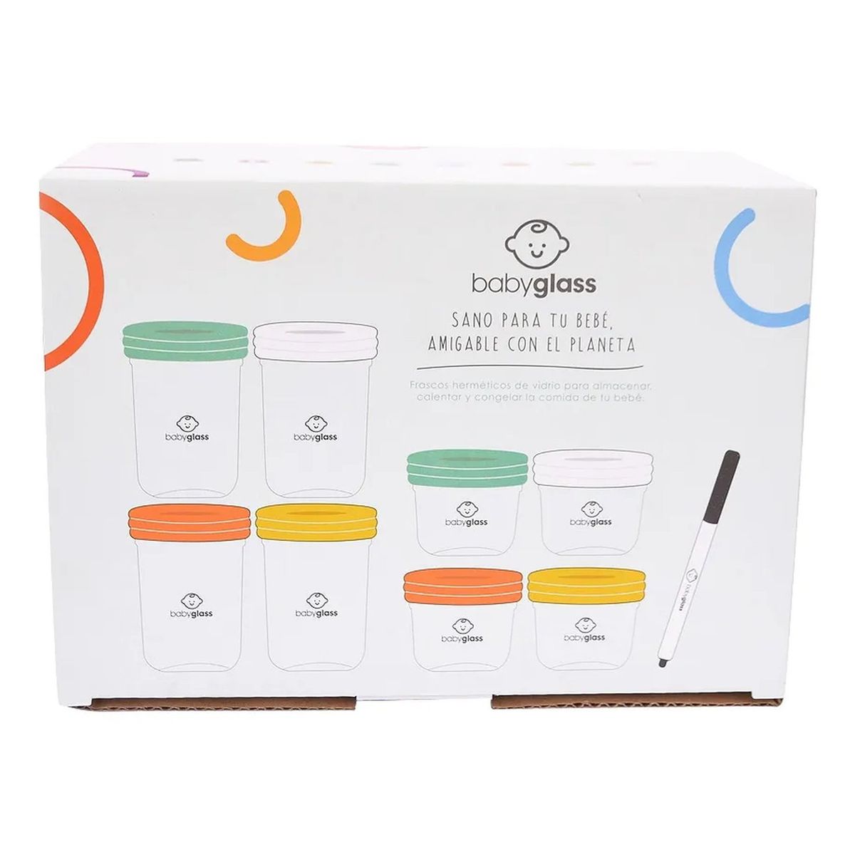 GENERICO - Frascos Herméticos de Vidrio para Alimentos de Bebé con Tapas de Colores 236ml 8 Piezas