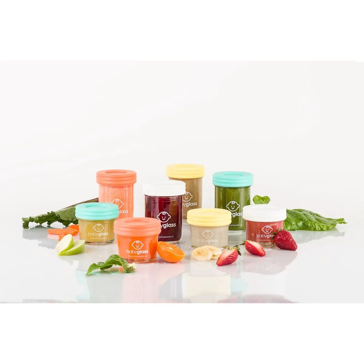 GENERICO - Frascos Herméticos de Vidrio para Alimentos de Bebé con Tapas de Colores 236ml 8 Piezas