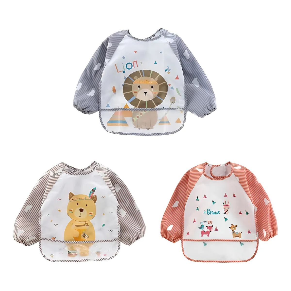 GENERICO - Babero Impermeable Infantil con Mangas y Bolsillo Frontal