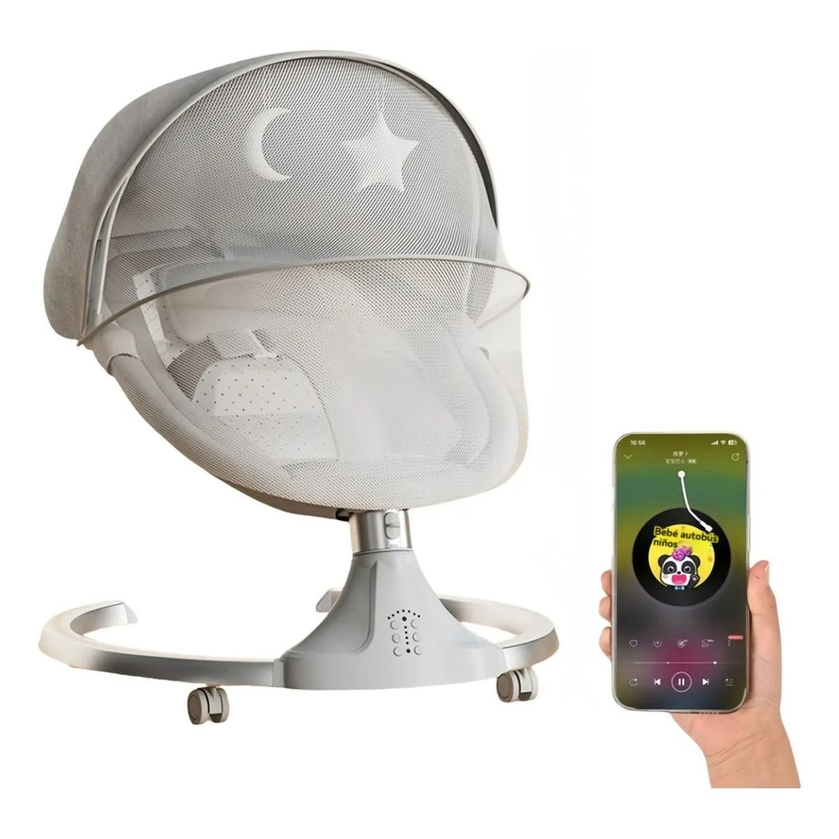 GENERICO - Mecedora Inteligente Bebé Ajustable Tela Gris Con Bluetooth