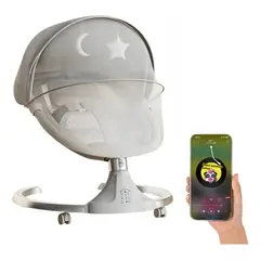GENERICO - Mecedora Inteligente Bebé Ajustable Tela Gris Con Bluetooth