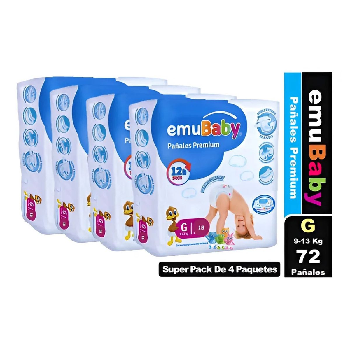 GENERICO - Pañales Premium Talla G 9-13 Kg Pack x4 72 Unidades