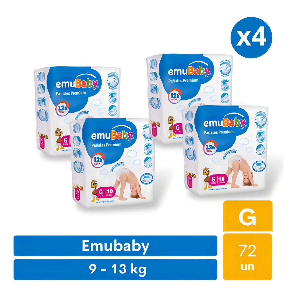 GENERICO - Pañales Premium Talla G 9-13 Kg Pack x4 72 Unidades