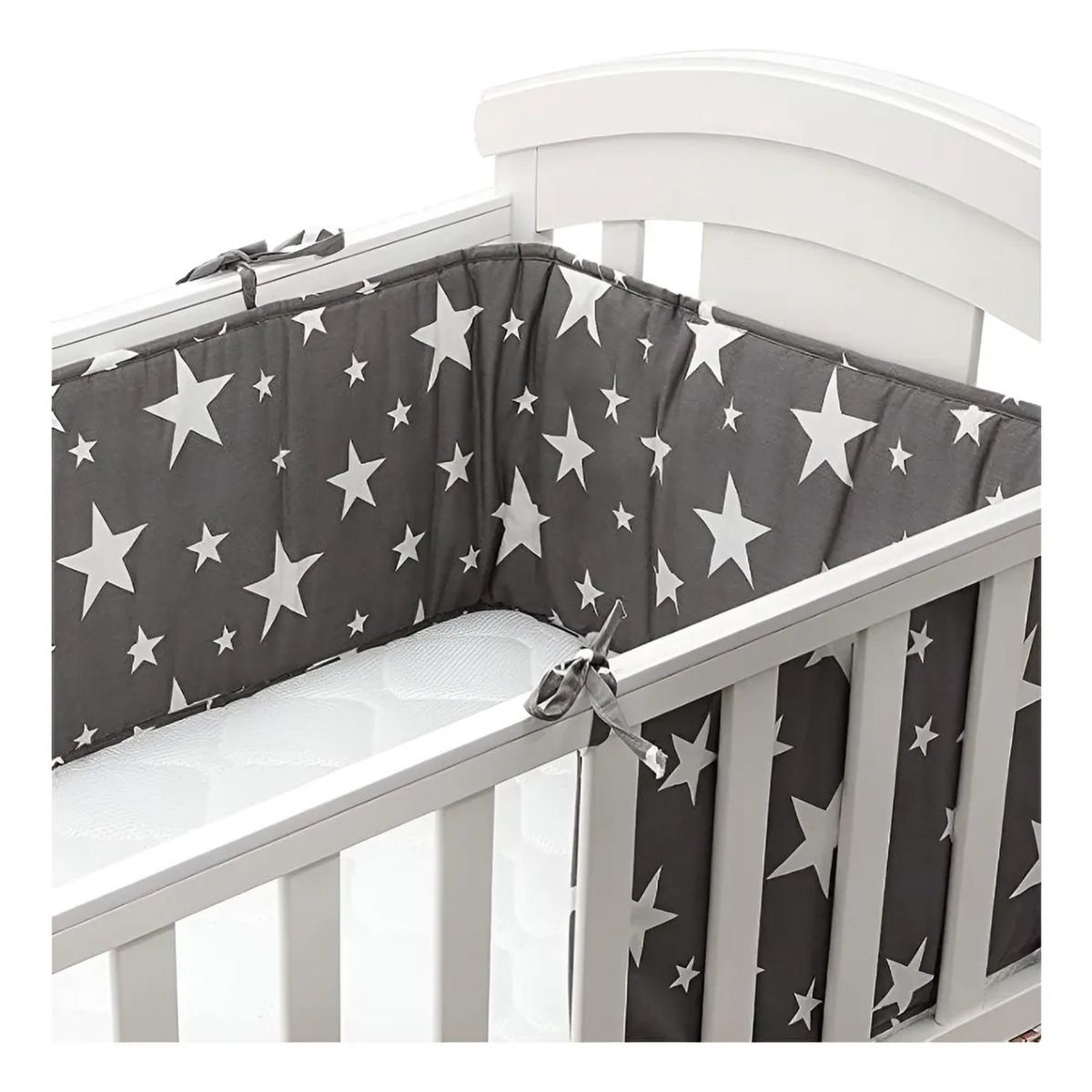 GENERICO - Protector De Cuna Algodón Estampado Estrellas Grises