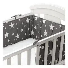 GENERICO - Protector De Cuna Algodón Estampado Estrellas Grises