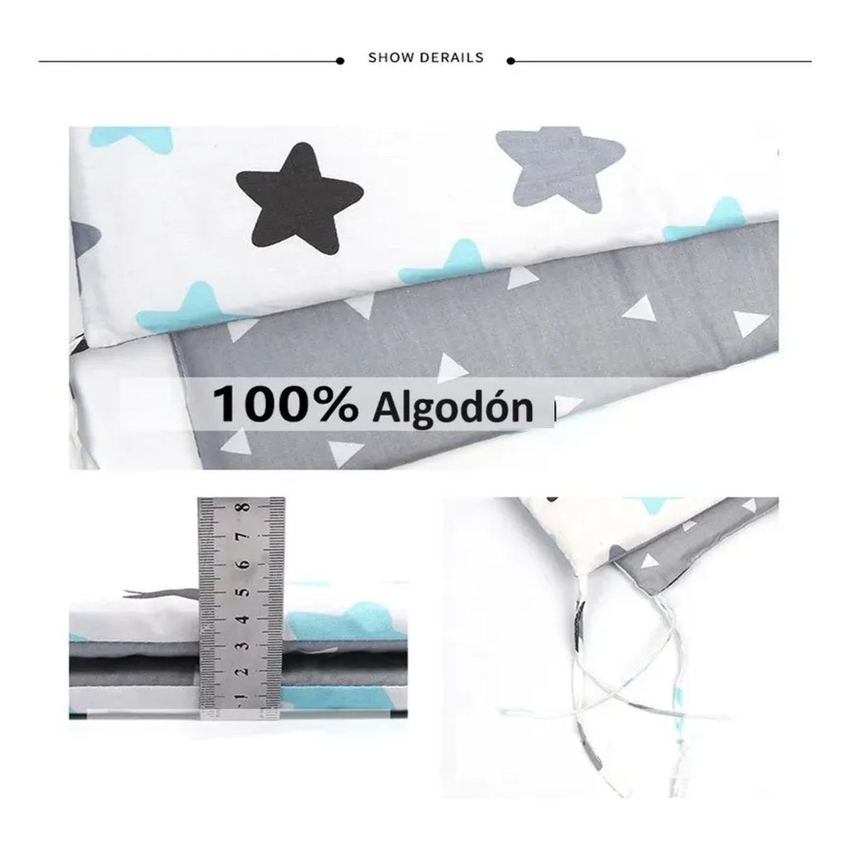 GENERICO - Protector De Cuna Algodón Estampado Estrellas Grises