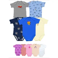 GENERICO - Bodies de Bebé Unisex Algodón Pack de 5 Estampados