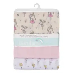 GENERICO - Manta de Muselina Bebé Set de 3 Diseño Floral Rosa