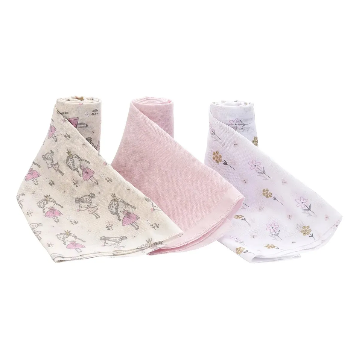 GENERICO - Manta de Muselina Bebé Set de 3 Diseño Floral Rosa