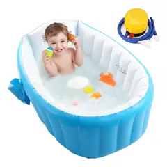 GENERICO - Bañera Inflable Bebé Antideslizante Azul Con Bomba
