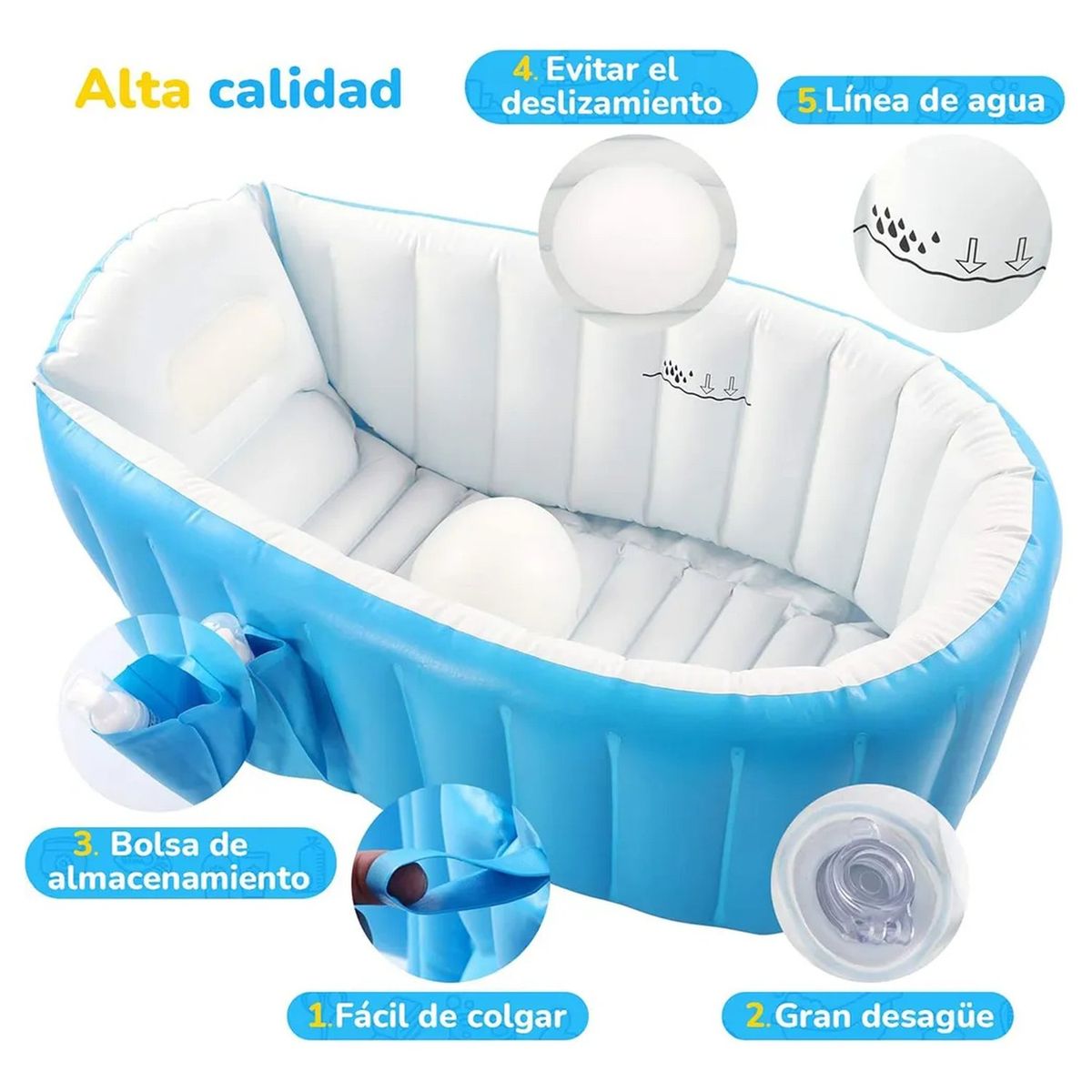 GENERICO - Bañera Inflable Bebé Antideslizante Azul Con Bomba