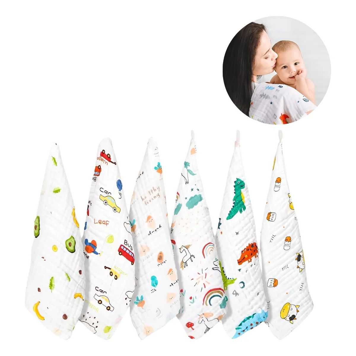 GENERICO - Set de Pañales de Tela 100% Algodón Antibacteriales 25x25 cm