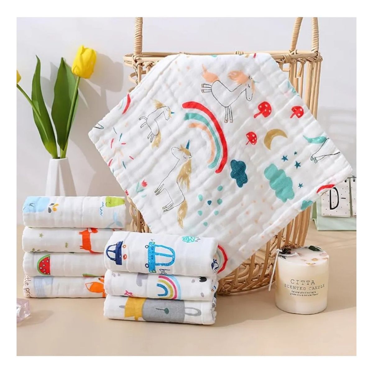 GENERICO - Set de Pañales de Tela 100% Algodón Antibacteriales 25x25 cm