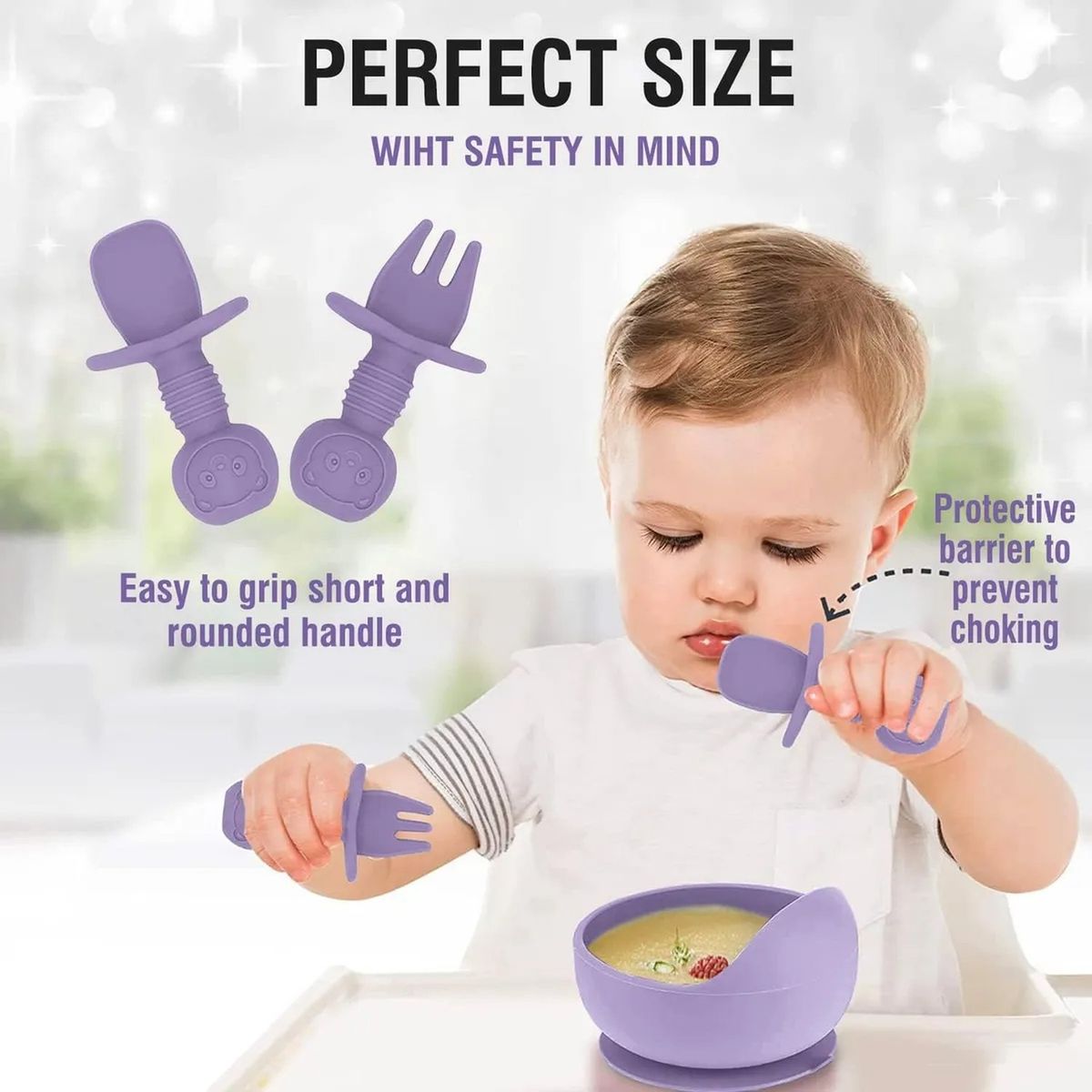 GENERICO - Set de Alimentación Infantil Silicona Antideslizante Lavable Morado