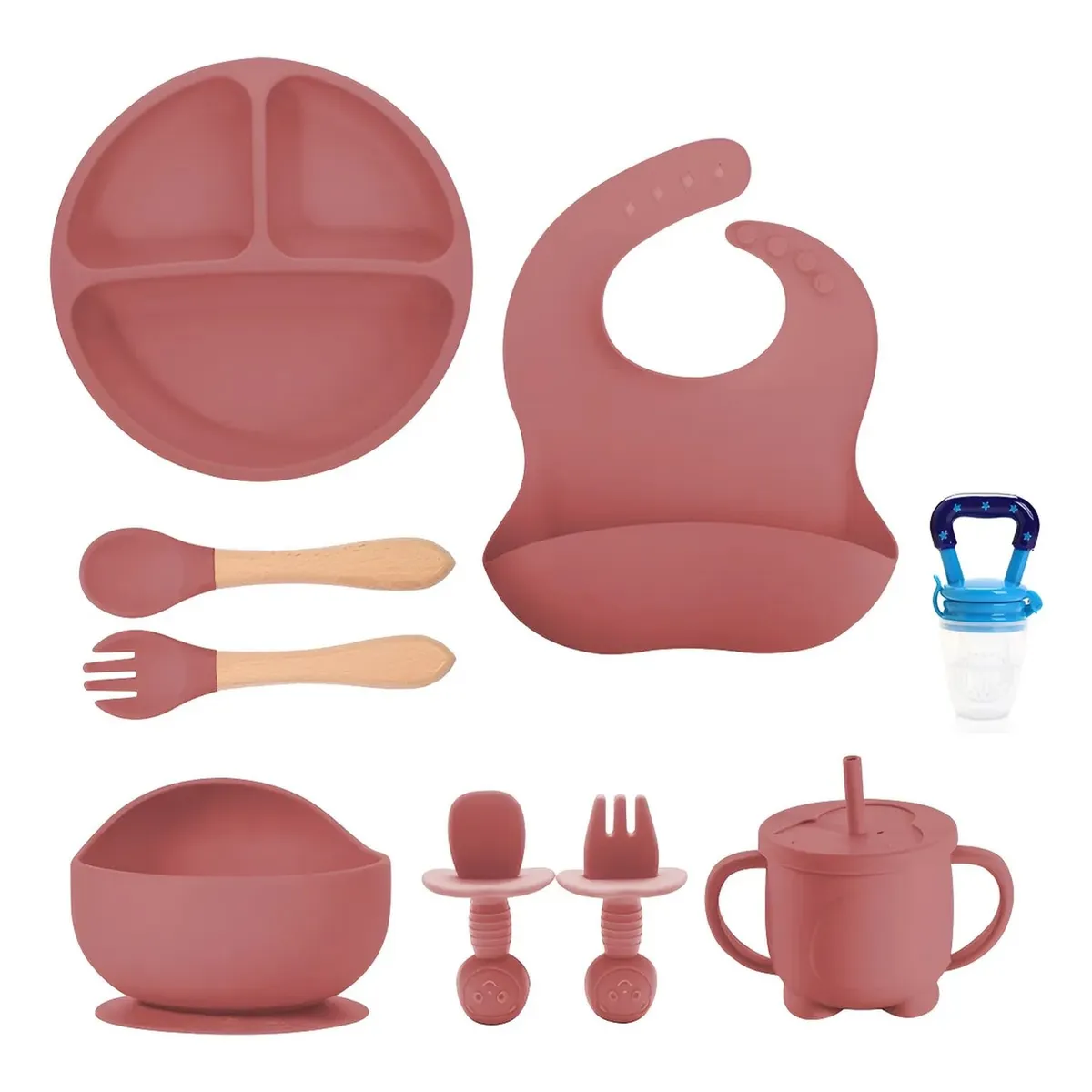GENERICO - Set de Comedor Infantil Silicona Antideslizante Resistente al Calor Rosa