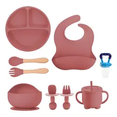 GENERICO - Set de Comedor Infantil Silicona Antideslizante Resistente al Calor Rosa