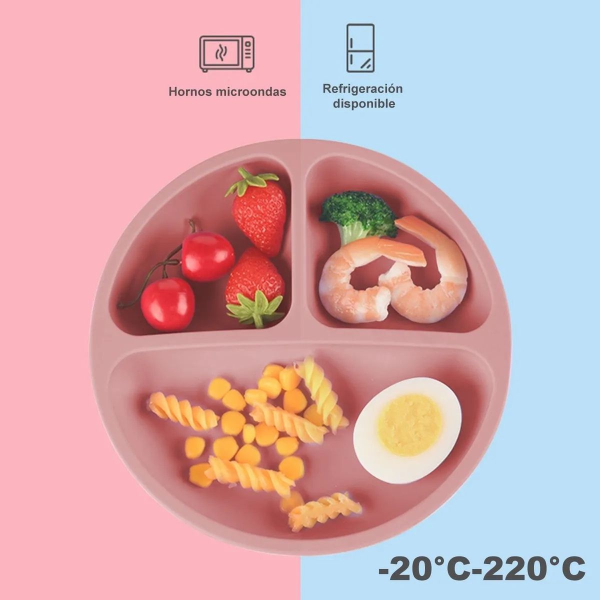 GENERICO - Set de Comedor Infantil Silicona Antideslizante Resistente al Calor Rosa