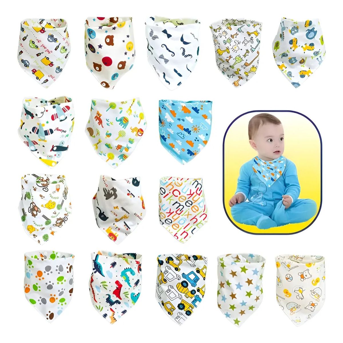 GENERICO - Babero Bandana Infantil Algodón Diseño Estampado Pack Multipack