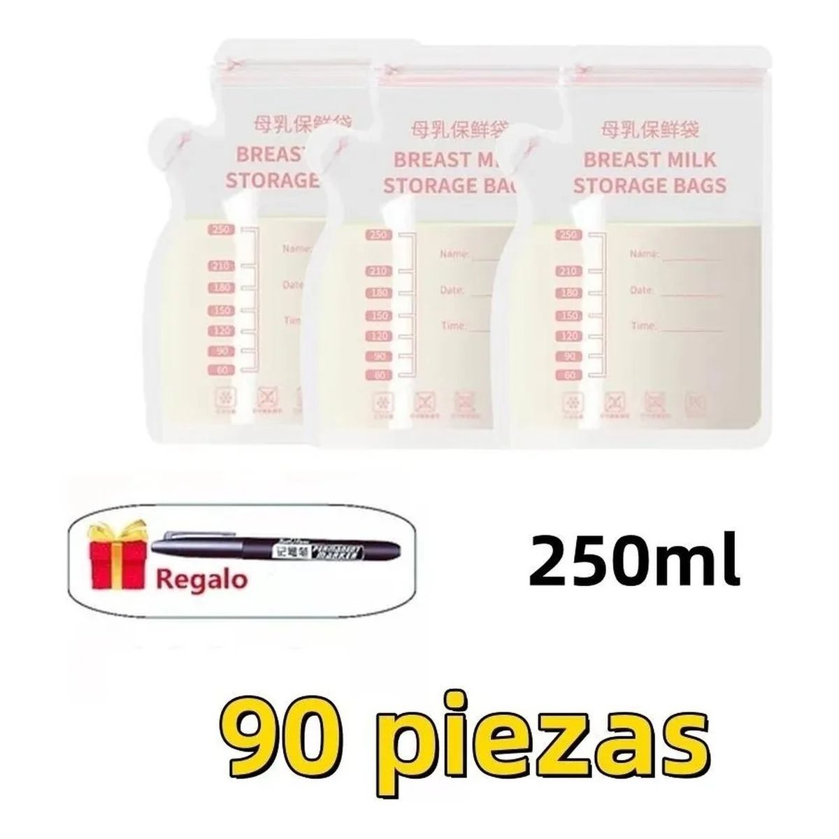 GENERICO - Bolsa de Almacenamiento de Leche Materna 250ml 90 Piezas