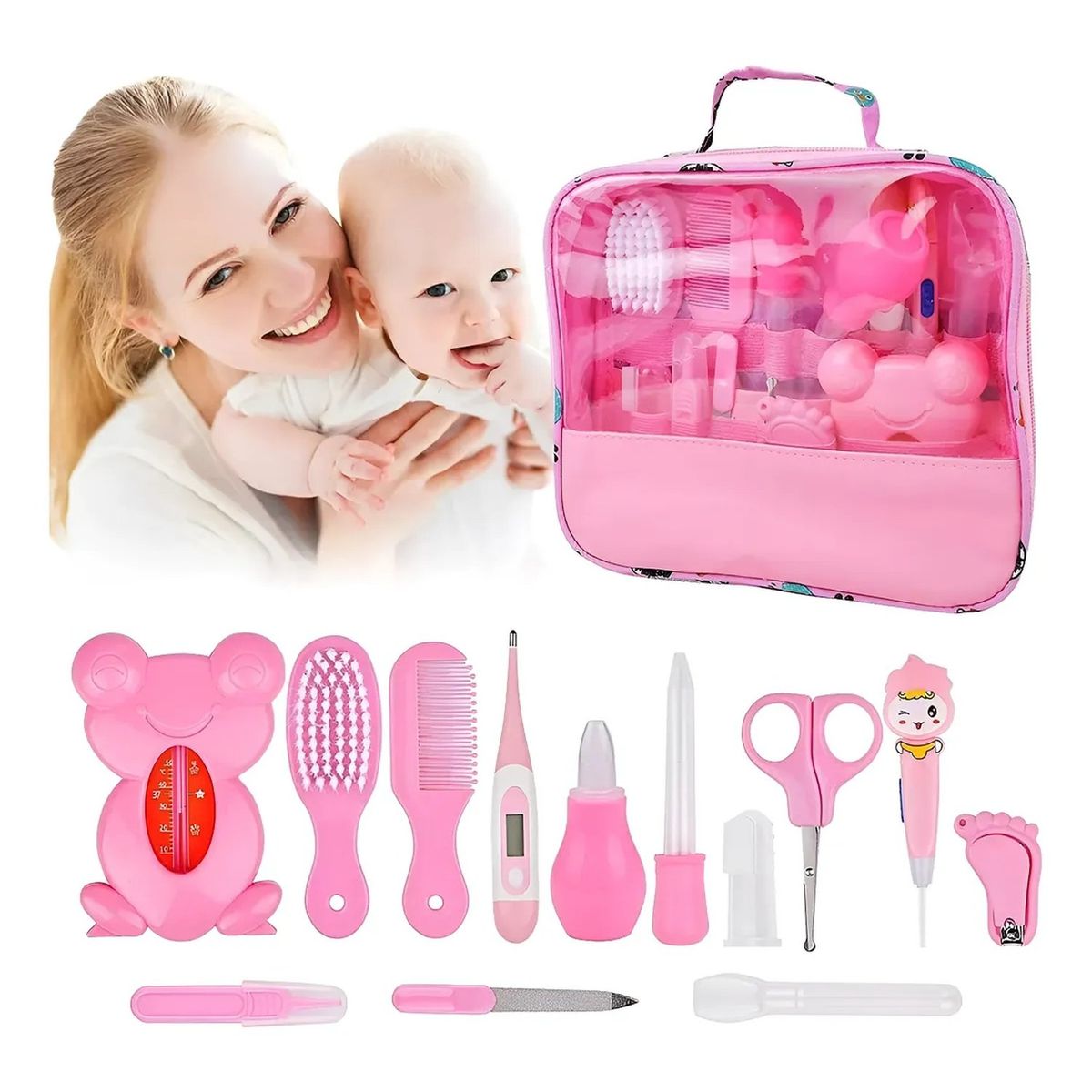 GENERICO - Kit de Cuidado Personal para Bebé Rosa Portátil 13 Piezas
