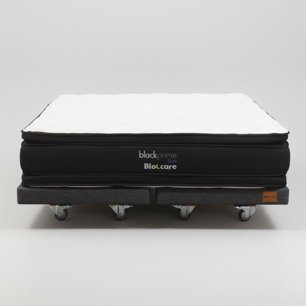 BLOCCARE - Cama King  Box 8 cm - L200 cm  + Colchon Black Prime - Modelo Dos / Con Rueda Divan (Gris)