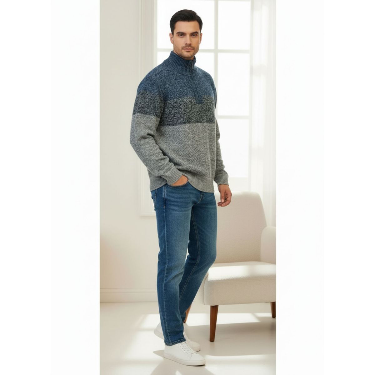LIKE SHOP - Chaleco Sweater Frisado Hombre Cuello Alto Medio Cierre Colores 2096