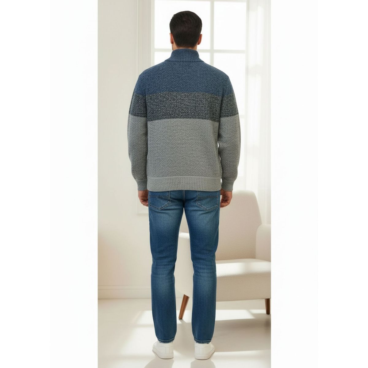 LIKE SHOP - Chaleco Sweater Frisado Hombre Cuello Alto Medio Cierre Colores 2096